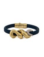 Браслет из лимонного золота c бриллиантами, изумрудом и кожаным шнурком