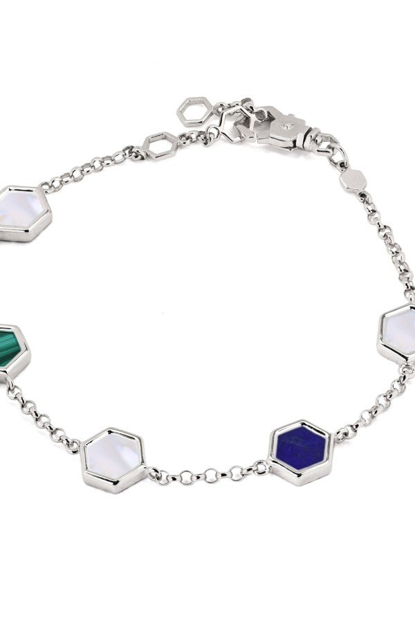 Браслет из белого золота c лазуритом, малахитом и перламутром