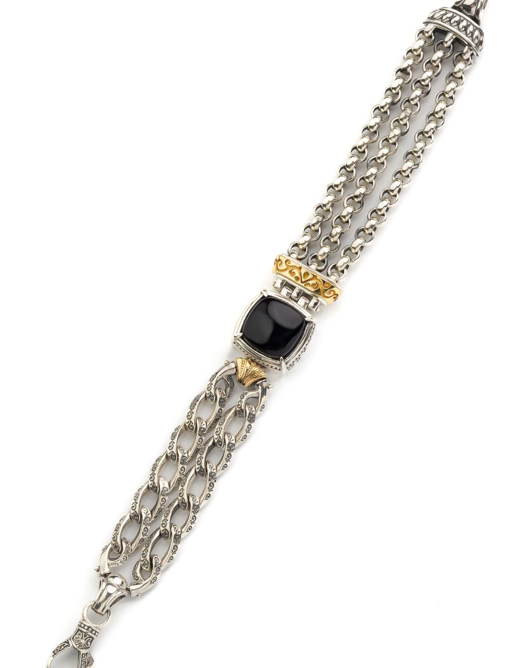 Браслет из серебра и золота c ониксом и рубином