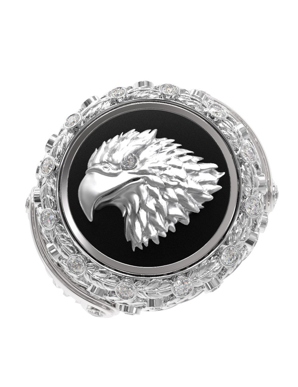 Кольцо из белого золота c бриллиантами и ониксом