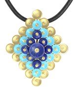 Подвеска из лимонного золота c бирюзой и лазуритом