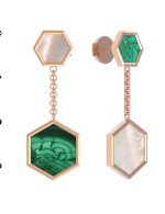 Серьги из золота c малахитом и перламутром