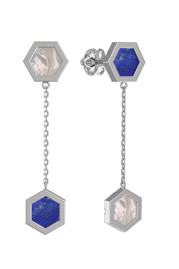 Серьги из белого золота c лазуритом и перламутром