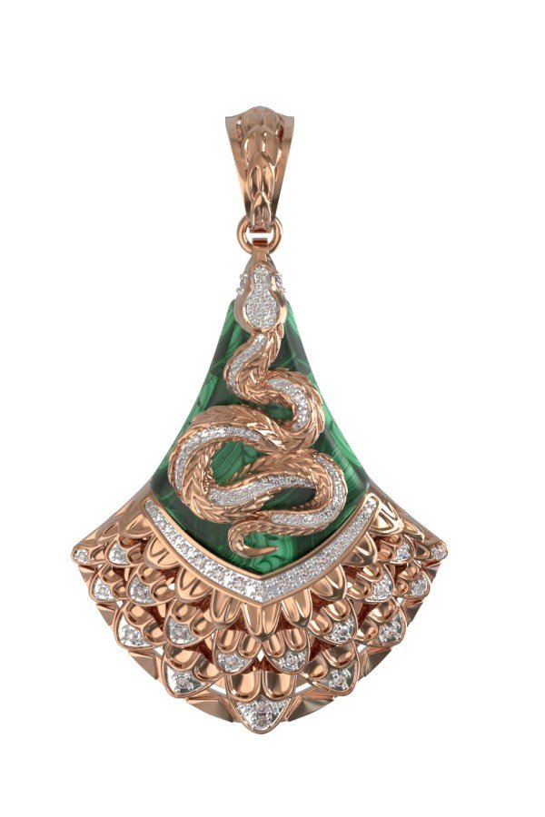 Подвеска из золота c бриллиантами и малахитом