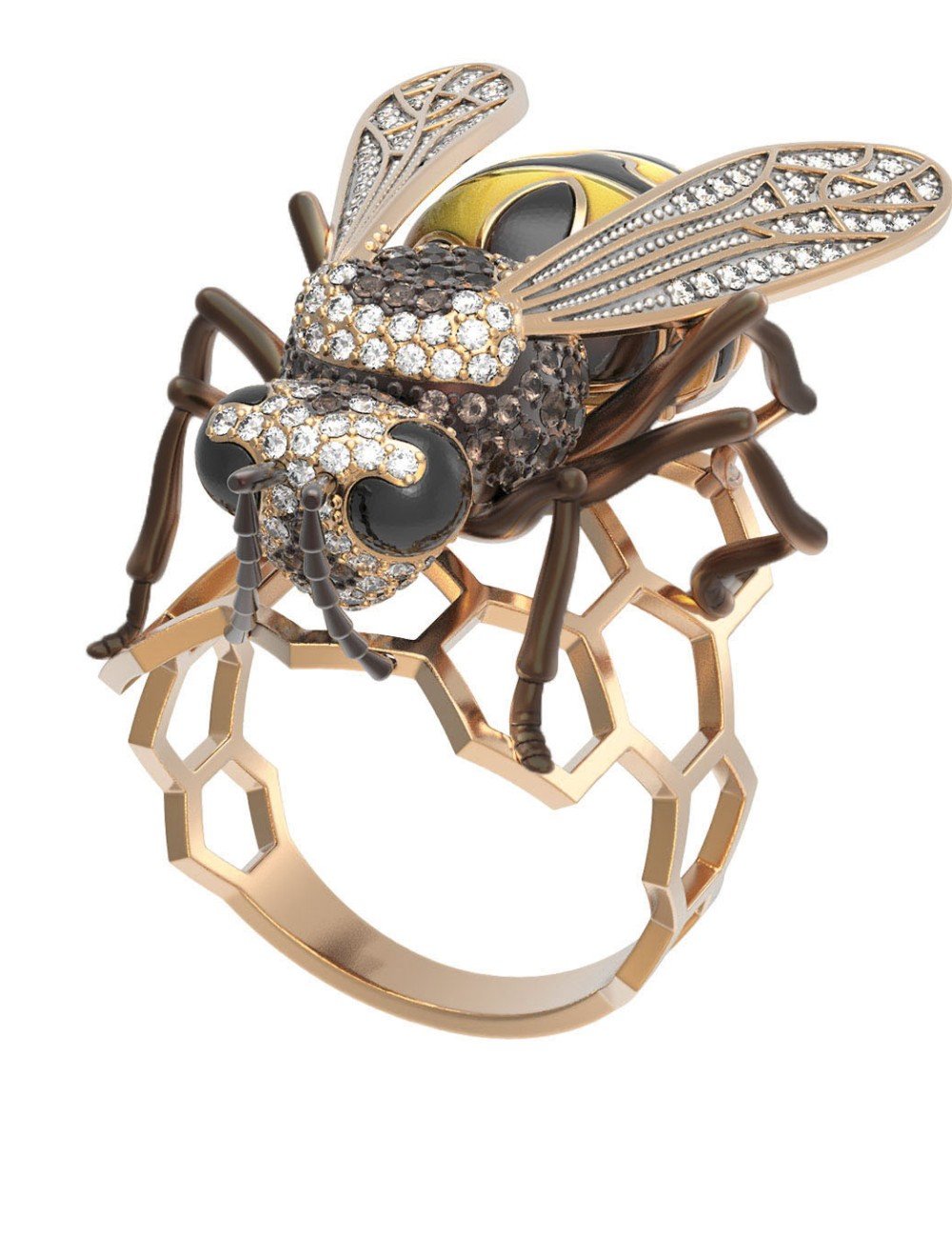 Кольцо из золота c эмалью и фианитом