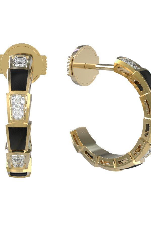 Серьги из лимонного золота c бриллиантами и ониксом