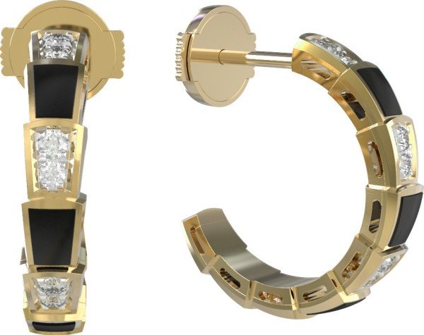 Серьги из лимонного золота c бриллиантами и ониксом