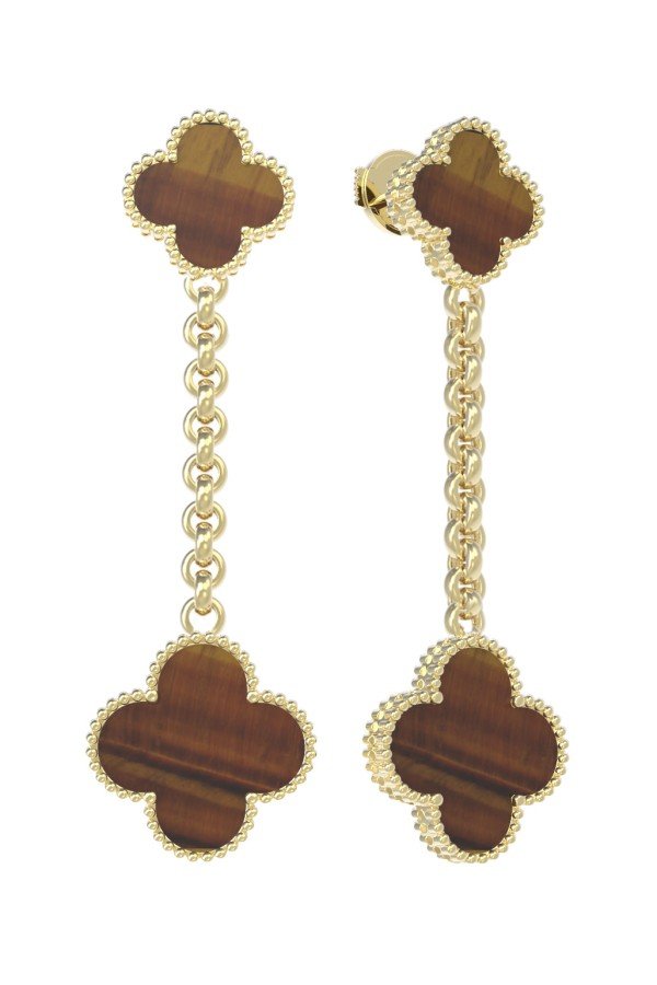 Серьги из лимонного золота c тигровым глазом