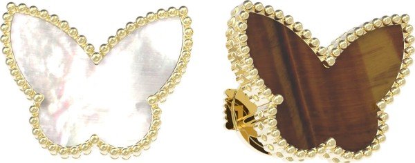 Серьги из лимонного золота c тигровым глазом и перламутром