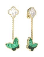 Серьги из лимонного золота c малахитом и перламутром