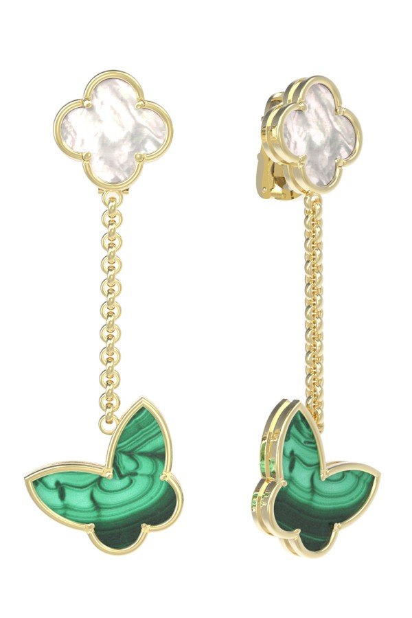Серьги из лимонного золота c малахитом и перламутром