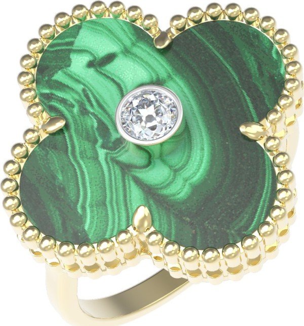 Кольцо из лимонного золота c бриллиантами и малахитом