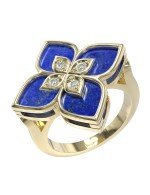 Кольцо из лимонного золота c бриллиантами и лазуритом