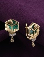 Серьги из лимонного золота c бриллиантами и малахитом