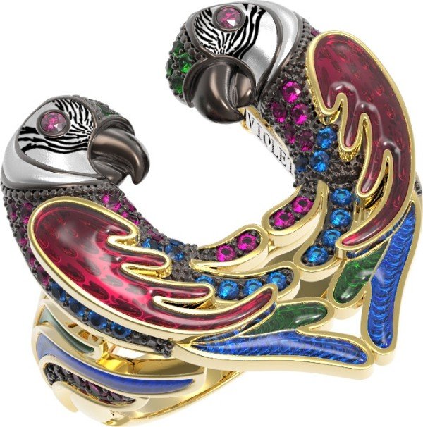 Кольцо из лимонного золота c эмалью и фианитом