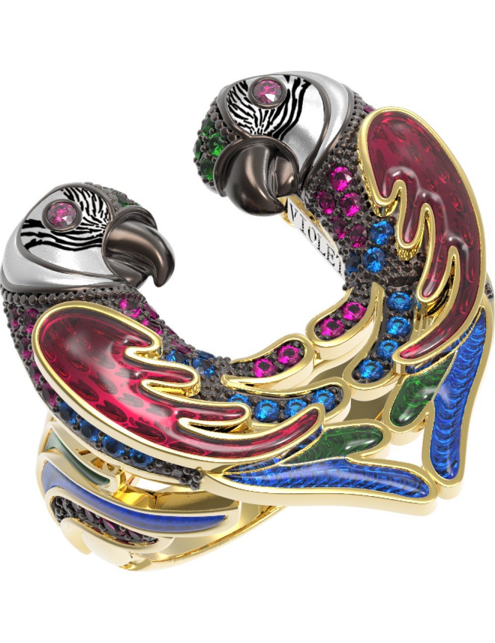 Кольцо из лимонного золота c эмалью и фианитом