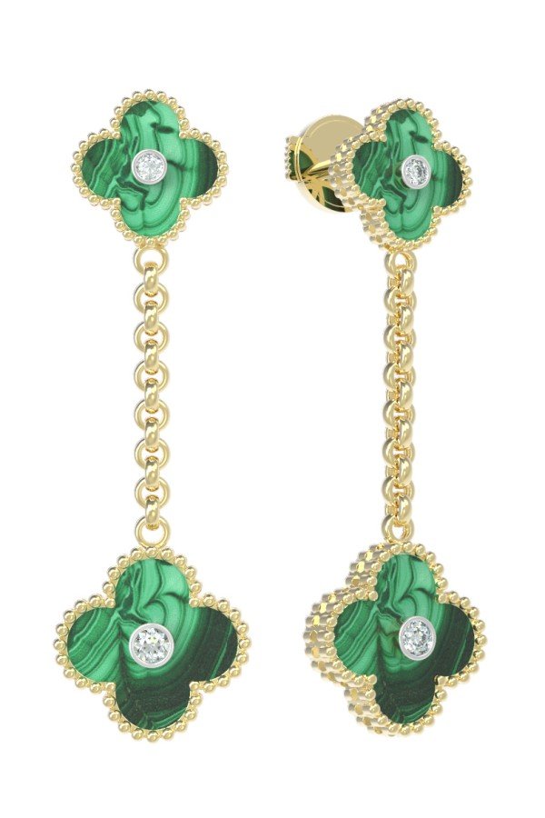 Серьги из лимонного золота c бриллиантами и малахитом