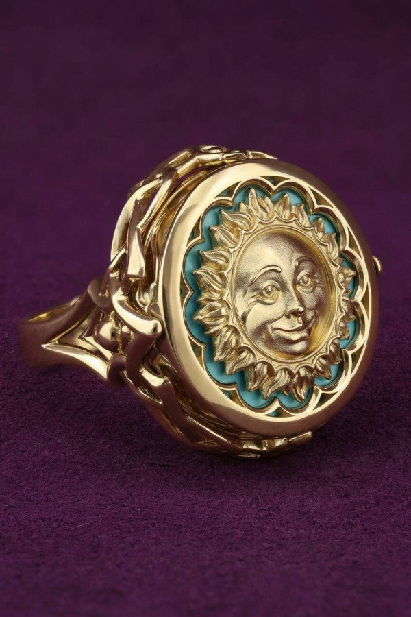 Кольцо из лимонного золота c бирюзой и лазуритом