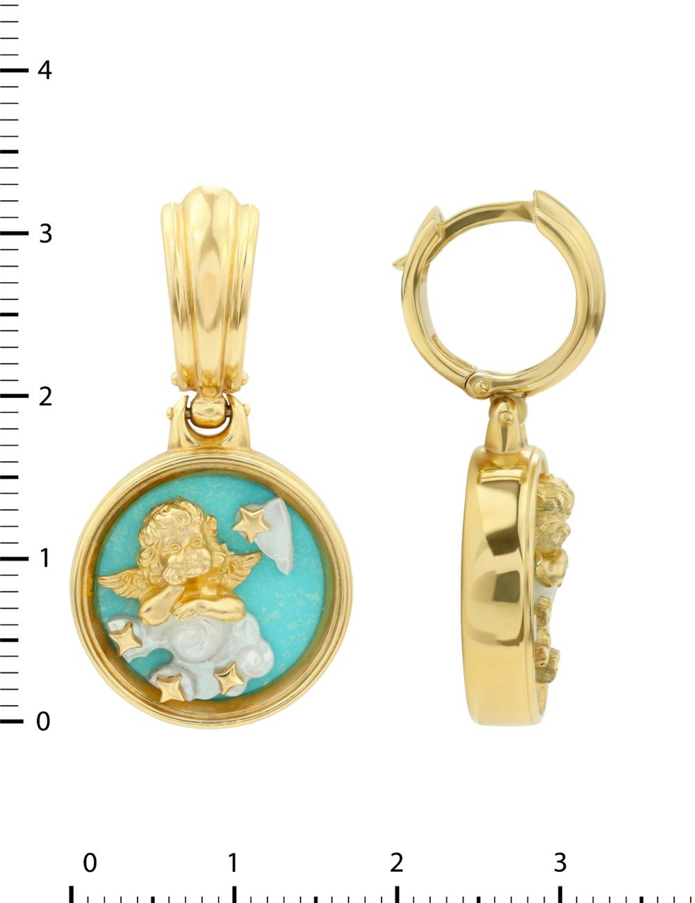 Серьги из лимонного золота c бирюзой и перламутром