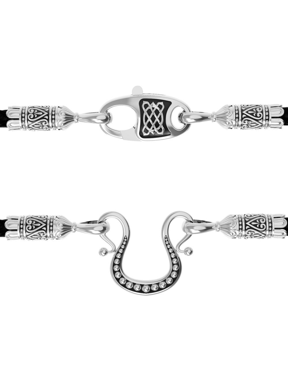 Гайтан из белого золота c кожаным шнурком