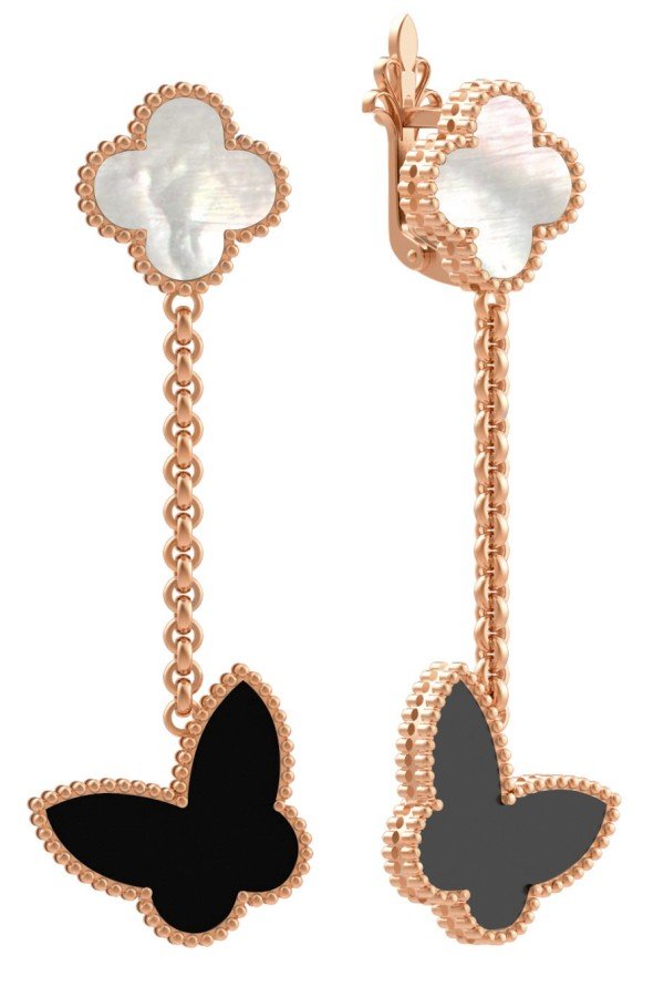 Серьги из золота c ониксом и перламутром