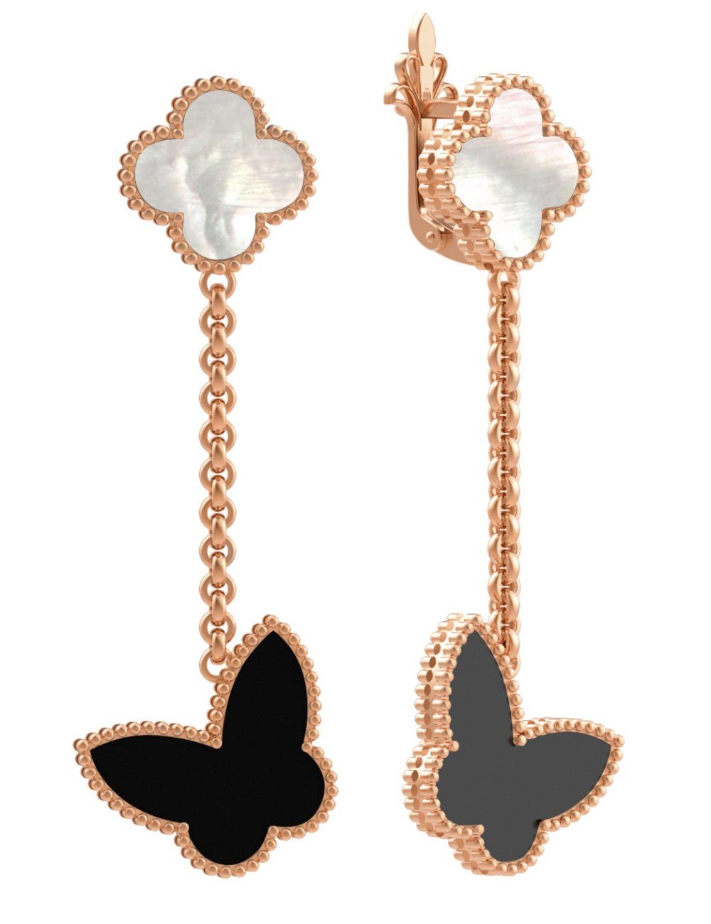 Серьги из золота c ониксом и перламутром