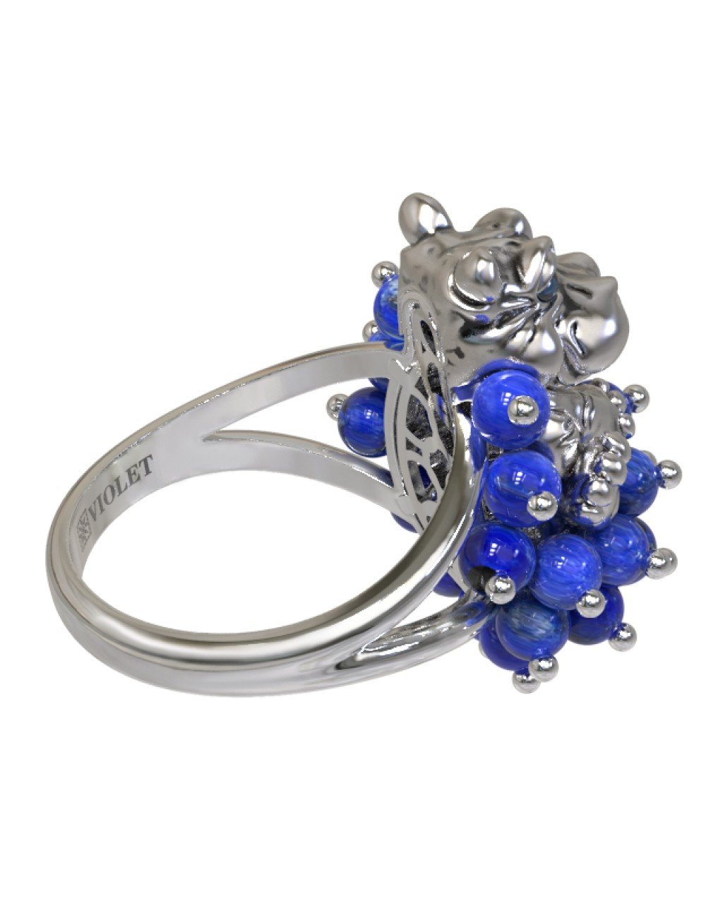 Кольцо из белого золота c эмалью и лазуритом