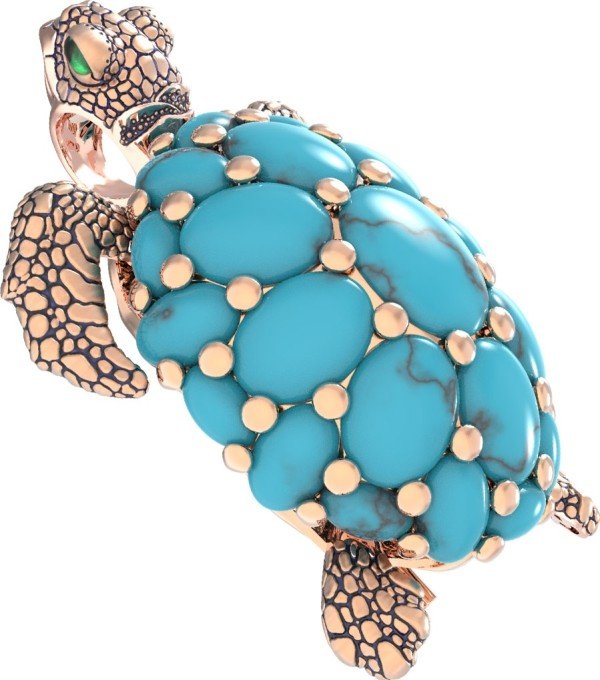 Брошь из золота c эмалью и бирюзой