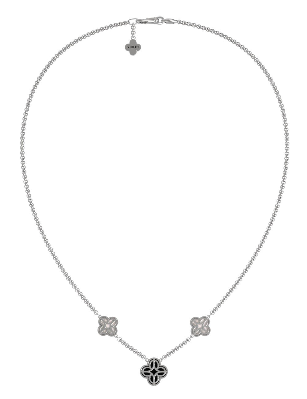 Колье из белого золота c бриллиантами, ониксом и перламутром