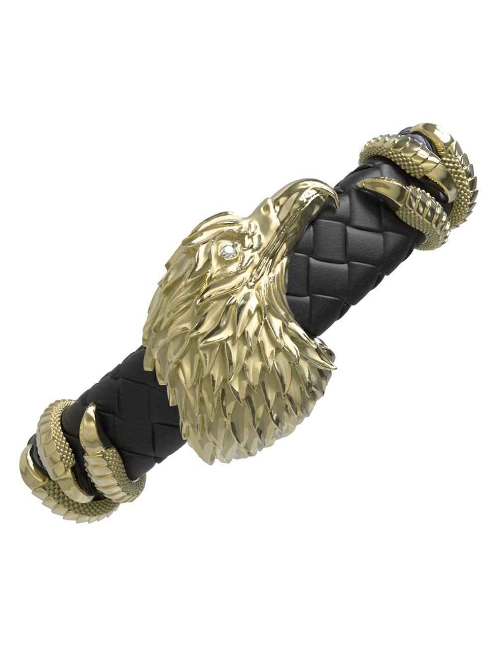 Браслет из лимонного золота c бриллиантами и кожаным шнурком