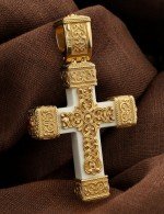 Крест из лимонного золота c эмалью, рубином и бивнем мамонта