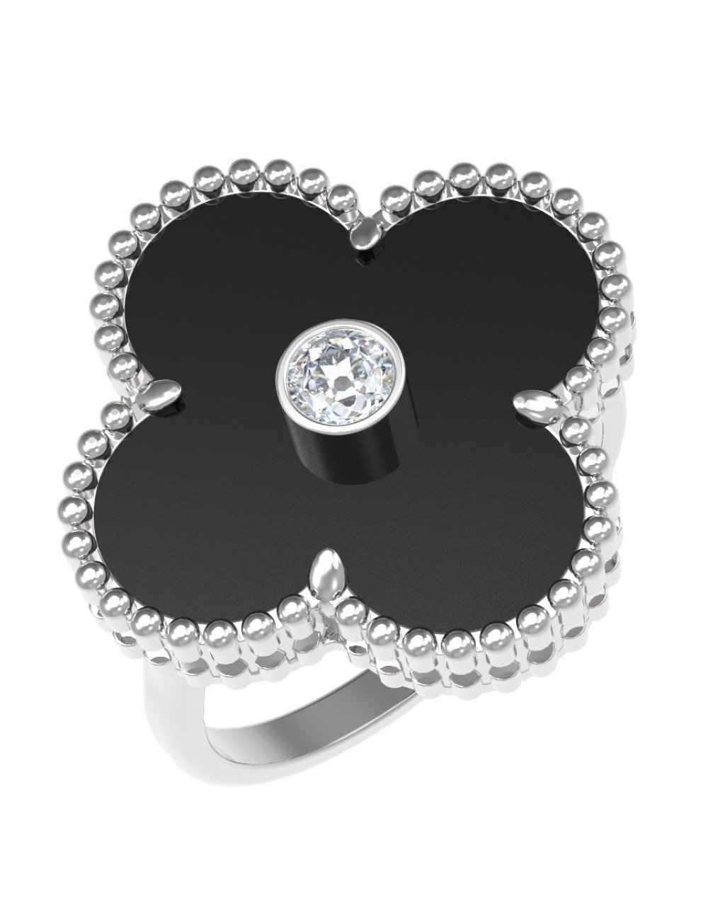 Кольцо из белого золота c бриллиантами и ониксом