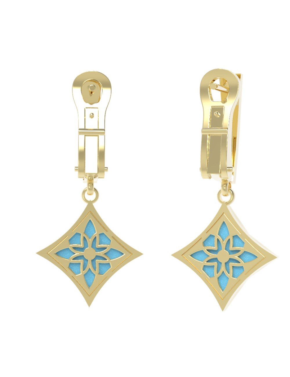 Серьги из лимонного золота c бриллиантами и бирюзой