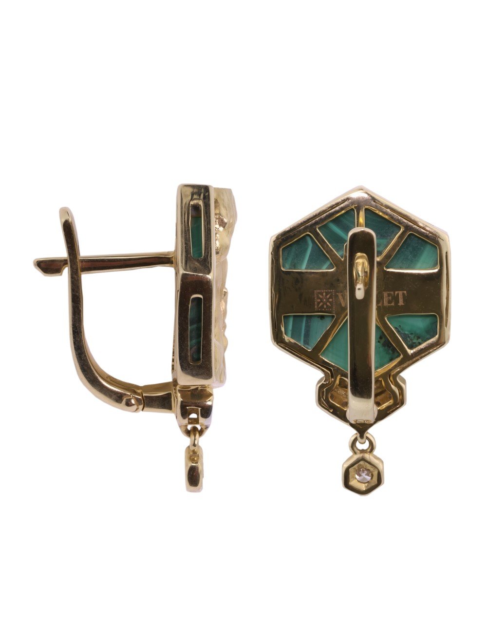 Серьги из лимонного золота c бриллиантами и малахитом