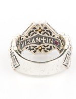 Кольцо из серебра и золота c ониксом и рубином