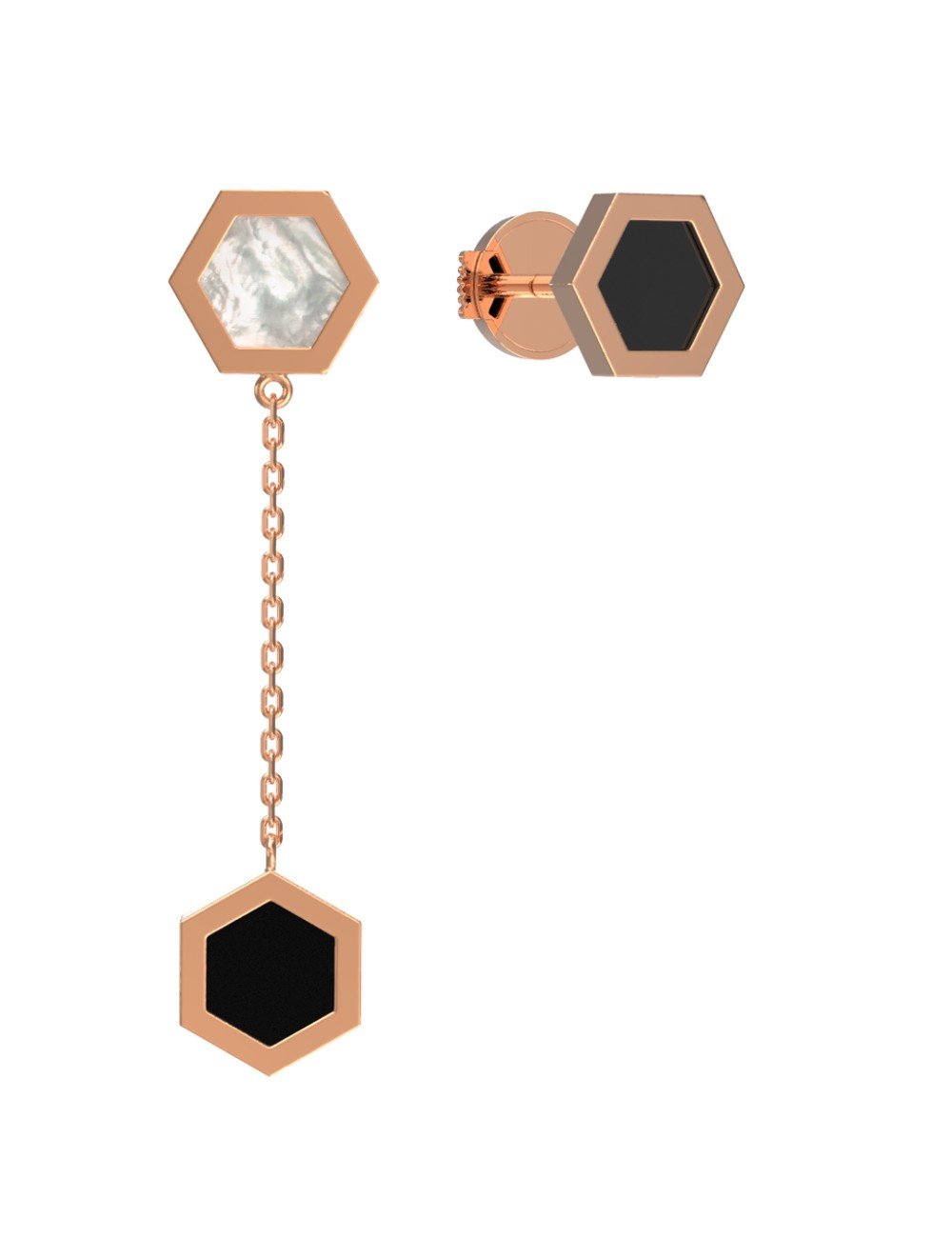 Серьги из золота c ониксом и перламутром