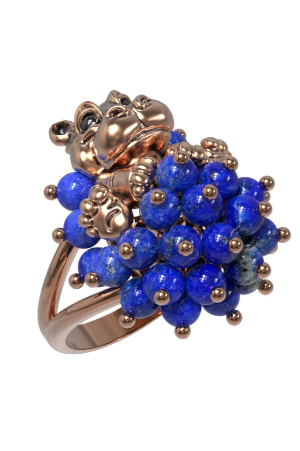 Кольцо из золота c эмалью и лазуритом