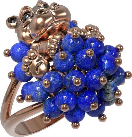 Кольцо из золота c эмалью и лазуритом