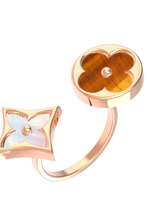 Кольцо из золота c тигровым глазом и перламутром