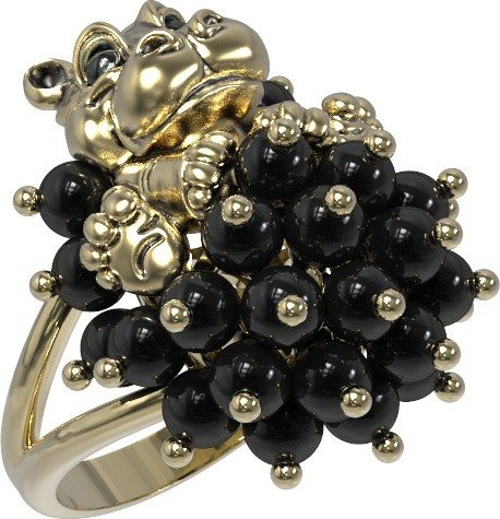 Кольцо из лимонного золота c эмалью и ониксом