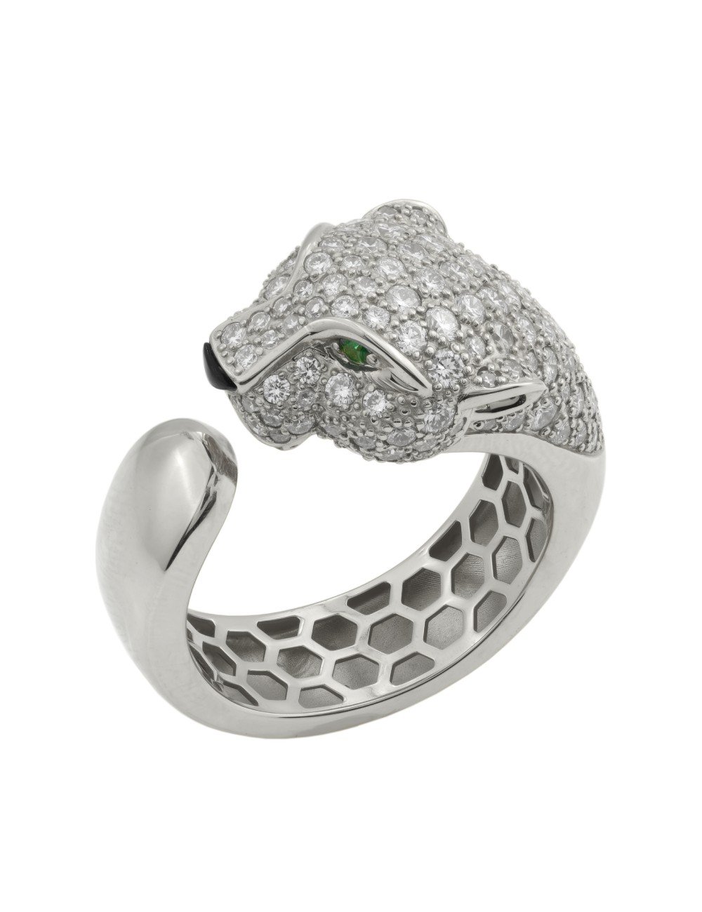 Кольцо из белого золота c бриллиантами, изумрудом и ониксом