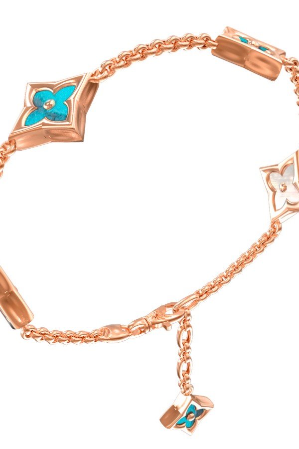 Браслет из золота c бирюзой и перламутром