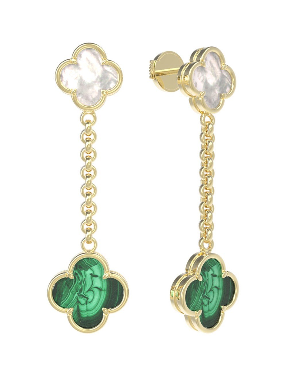 Серьги из лимонного золота c малахитом и перламутром