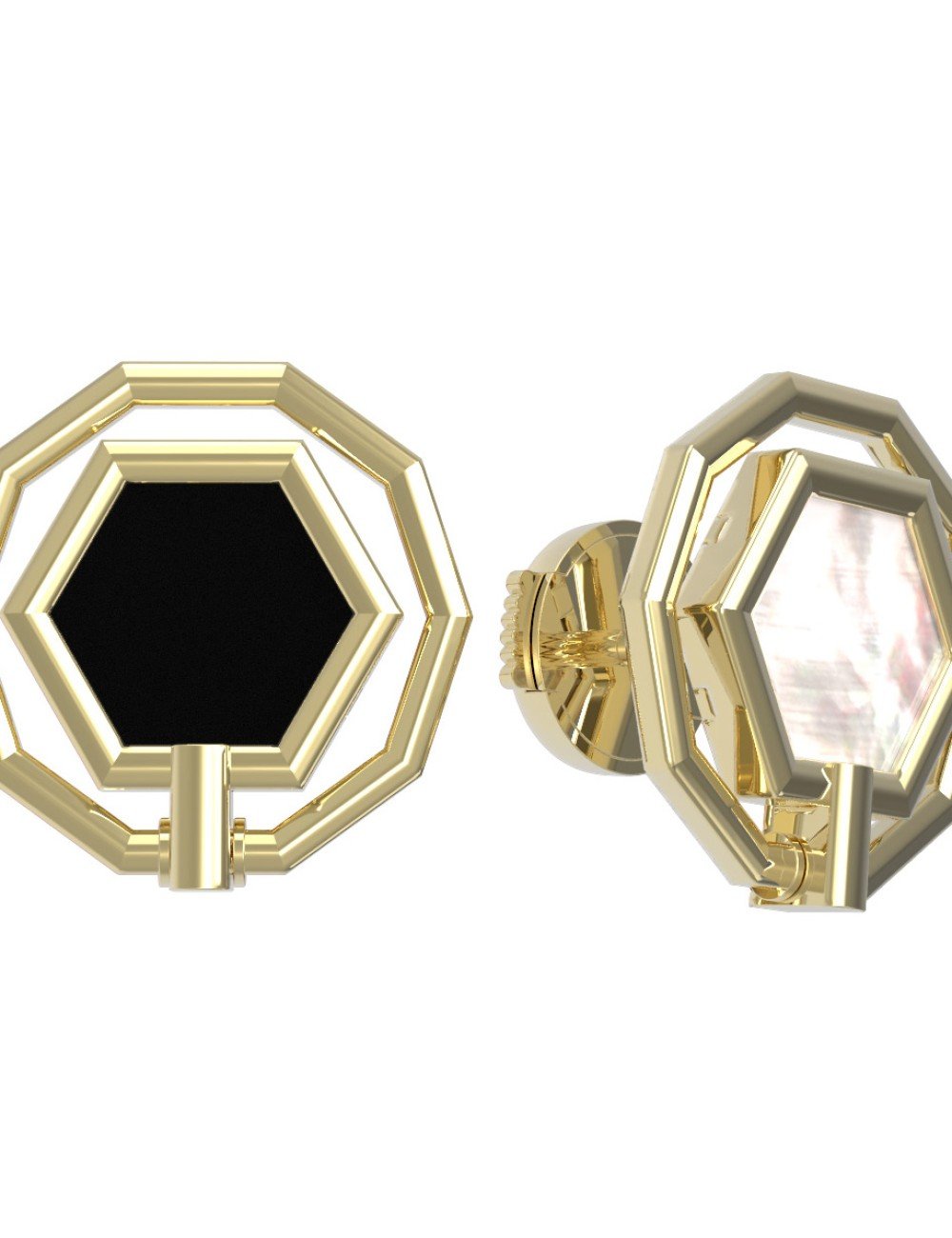 Серьги из лимонного золота c ониксом и перламутром