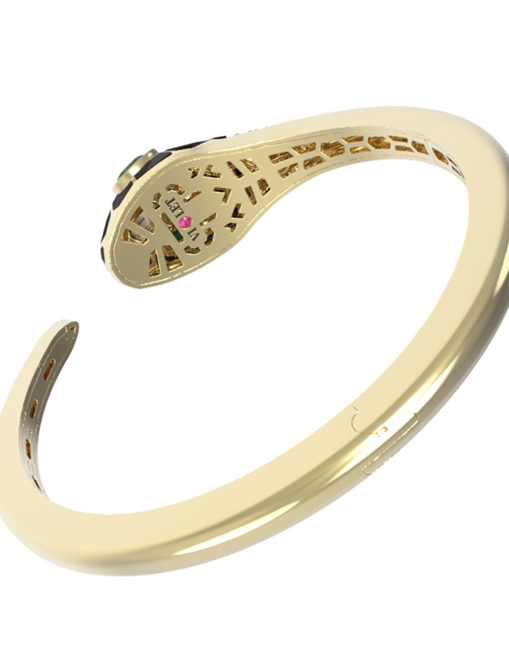 Браслет из лимонного золота c бриллиантами, рубином, ониксом, малахитом и перламутром