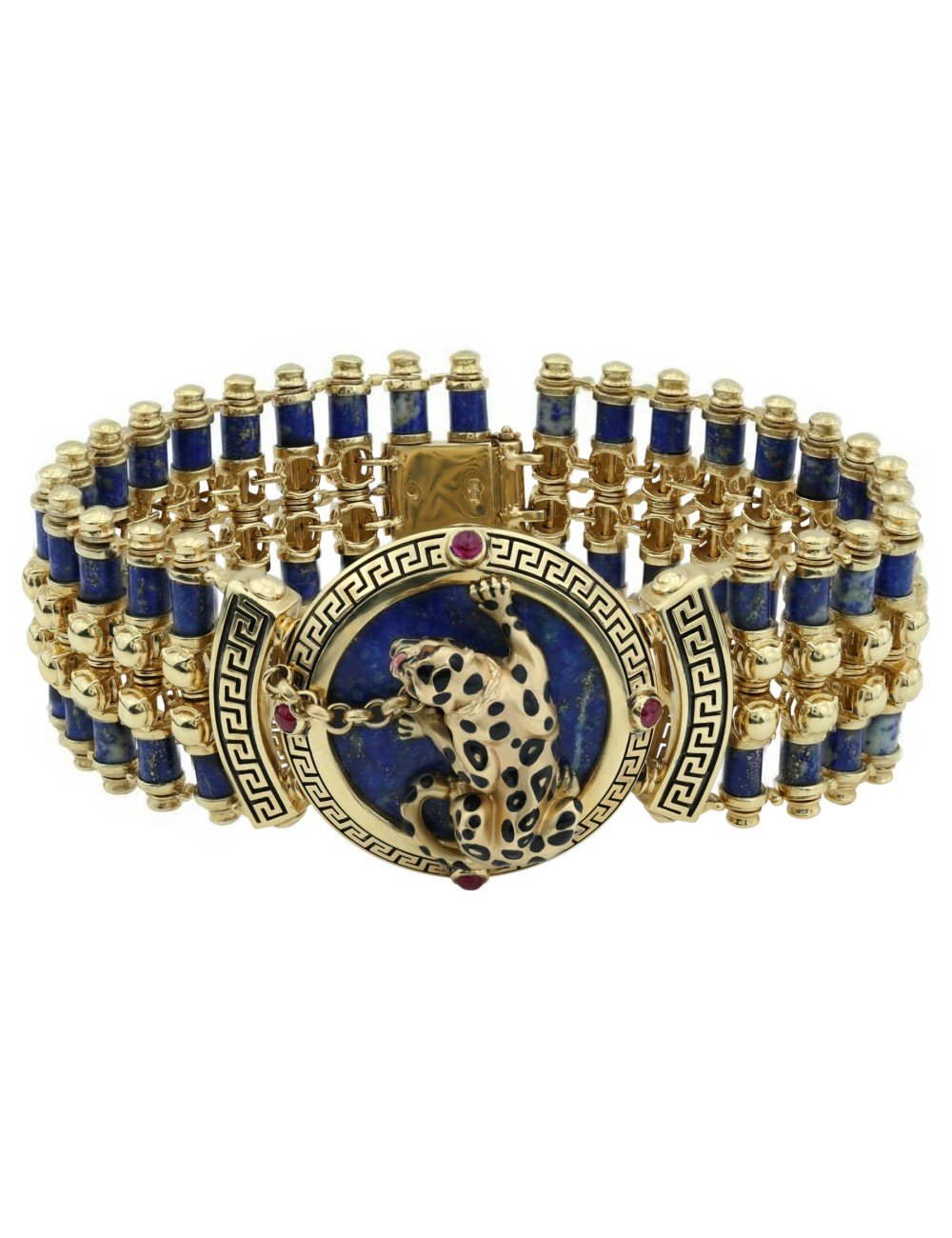 Браслет из лимонного золота c эмалью, рубином и лазуритом