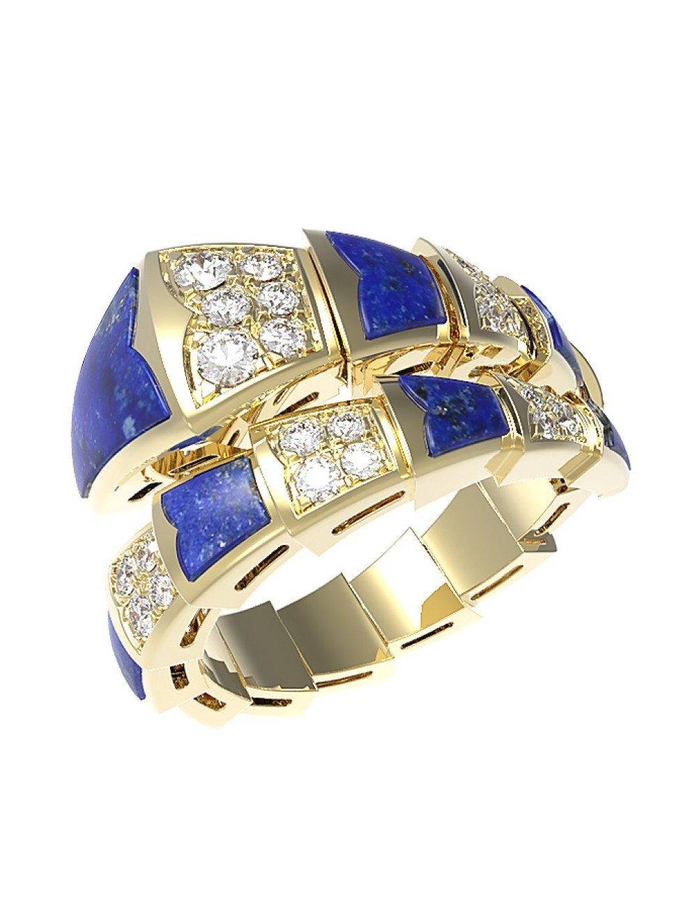 Кольцо из лимонного золота c бриллиантами и лазуритом