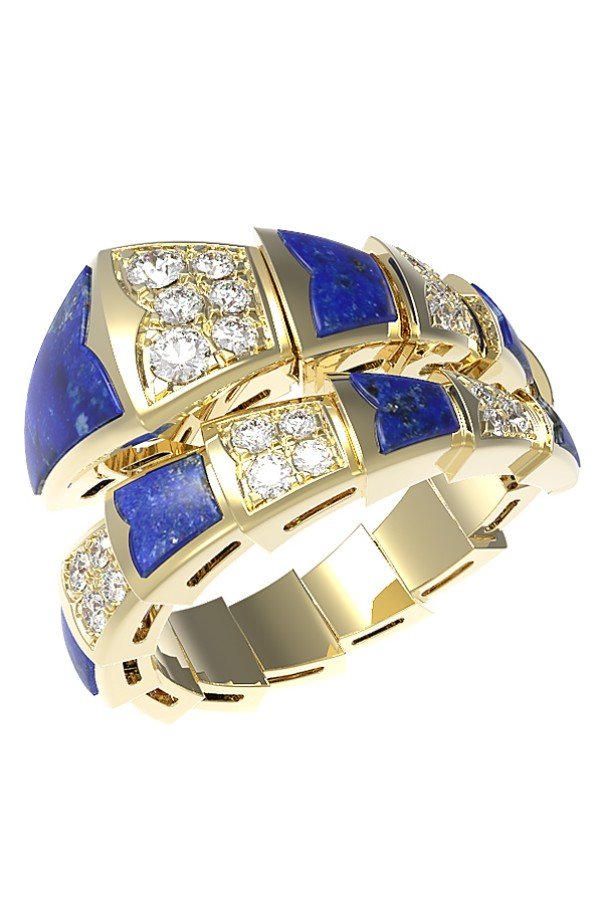 Кольцо из лимонного золота c бриллиантами и лазуритом