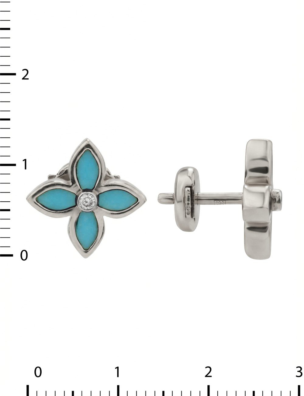 Серьги из белого золота c бриллиантами и бирюзой