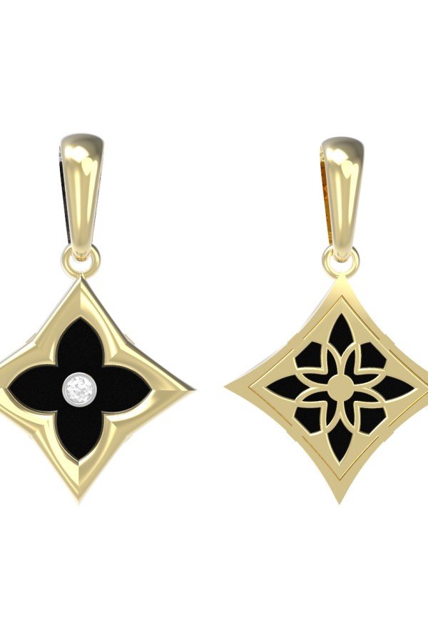 Подвеска из лимонного золота c бриллиантами и ониксом